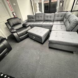 Grey Sectional With Ottoman - 6 Months 0% Interest 
