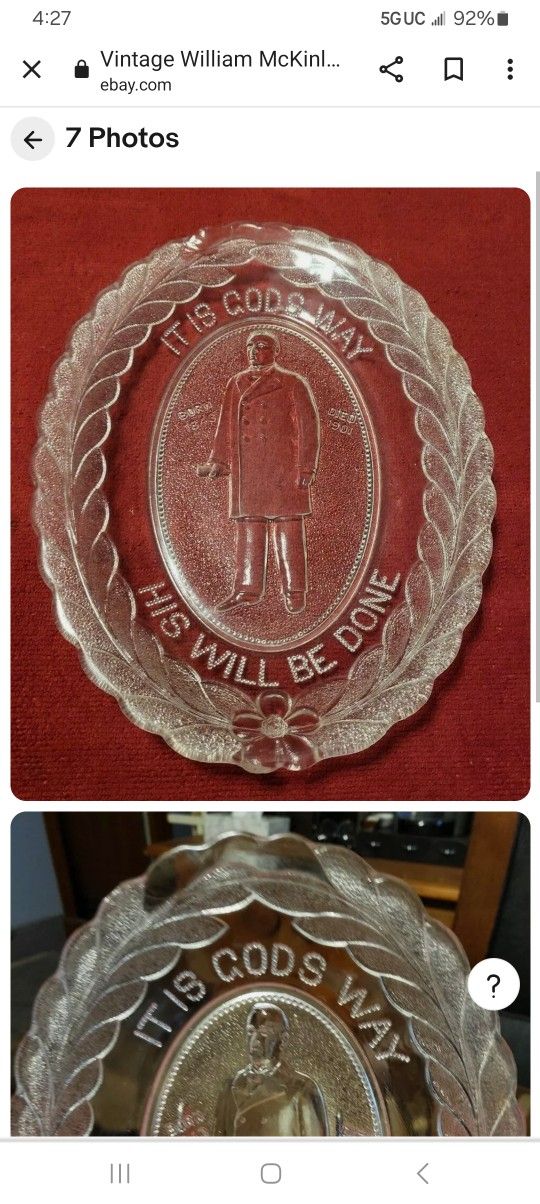 Presidential PLATE WILLIAM MCKINNEY 