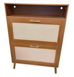Mid-Century Modern Style Shoe Cabinet With Cane-Style Panels