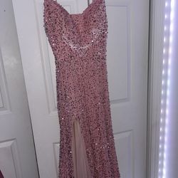 Glimmering Pink Sequin Mermaid Prom Dress - Size Small
