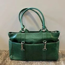 Joy Mangano Green Croc Embossed Leather Designer Bag