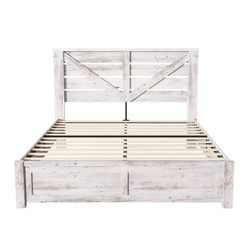Queen Size Bed Frame with 49.2" Barn Door Headboard and Footboard, Farmhouse Platform Bed Frame with Wood Slats, No Box Spring Needed, Under Bed Stora