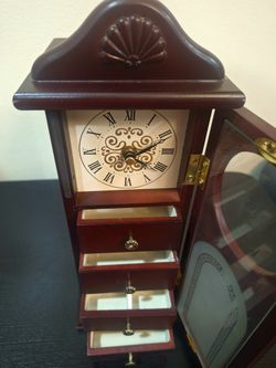 VINTAGE AVON TIMEKEEPER WOODEN JEWELRY BOX WITH CLOCK 