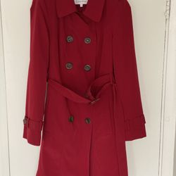 Red Calvin Klein Fleece-Lined Trench Coat, Size S 