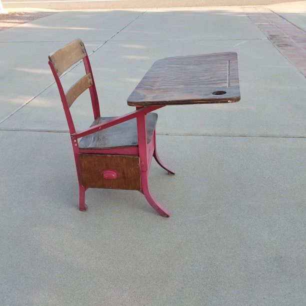 Child's Red Metal School Desk with Drawer - $65