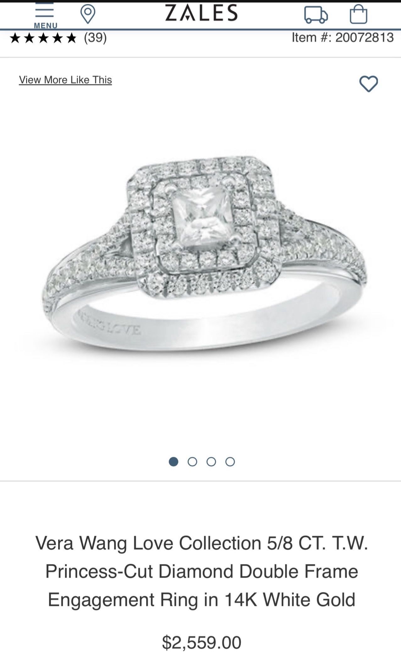 14k white gold vera wang diamond engagement ring $2500 retail