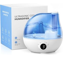 2.3L Ultrasonic Cool Mist Quiet Air Humidifier, 24 Hours Run Time, Auto Shut-Off, 3 Mist Levels, 360° Rotation Nozzle for Home Baby Nursery, Plants, L