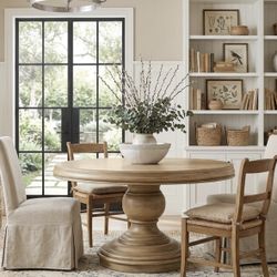 Restoration Hardware Style Round Pedestal Dining Table | Solid Wood | Modern Farmhouse T