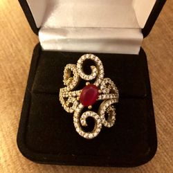 Silver & Bronze Ruby & Diamond Topaz Ring Size 8.5