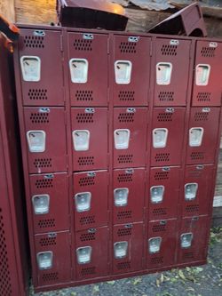 Metal School Lockers Bank Dark Red