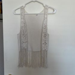 White Boho Fringed Top