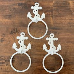 3 Cast Iron Nautical Anchor Towel Hooks
