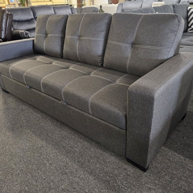 Brand New 86" x 57" Gray Linen Sofa Pullout