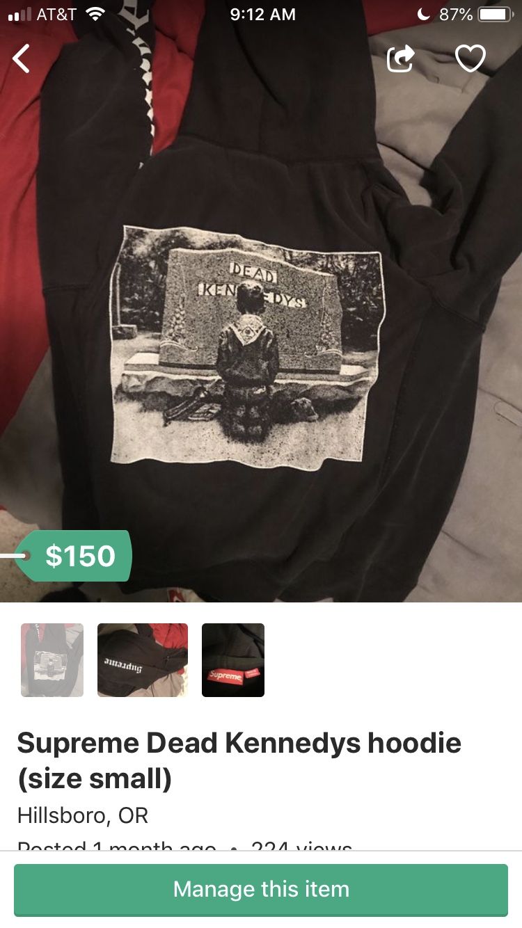 Supreme Dead Kennedys hoodie (size small)