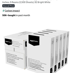 Amazon Basics Multipurpose Copy Paper, 5 Reams (2500 Sheets)