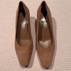 Salvatore Ferragamo 7 Tan Suede Heels