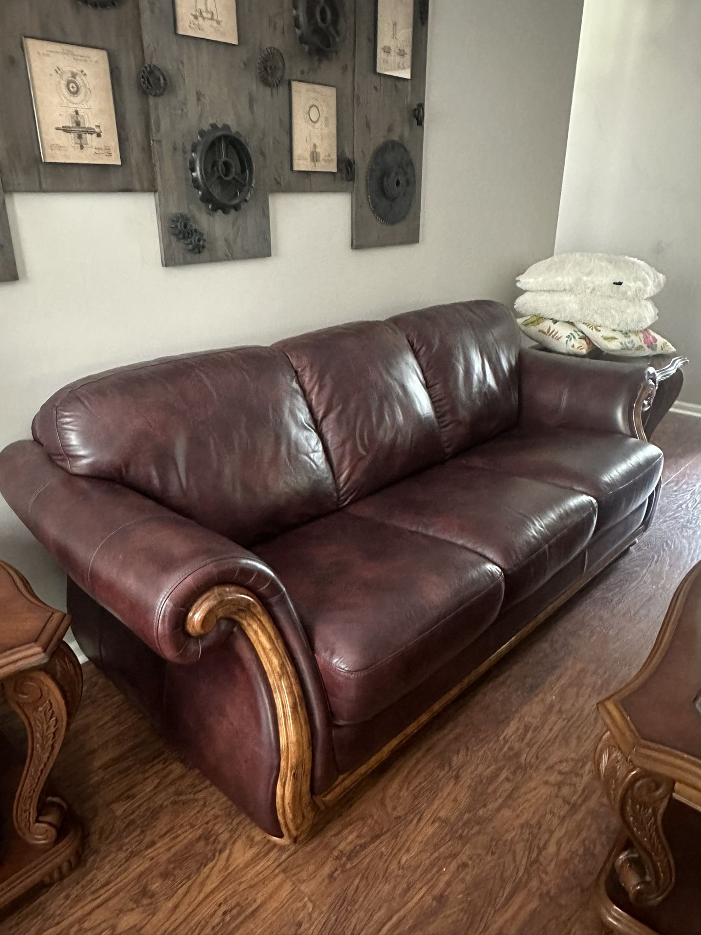 Living Room Set (Genuine leather & Solid Wood Table Set)