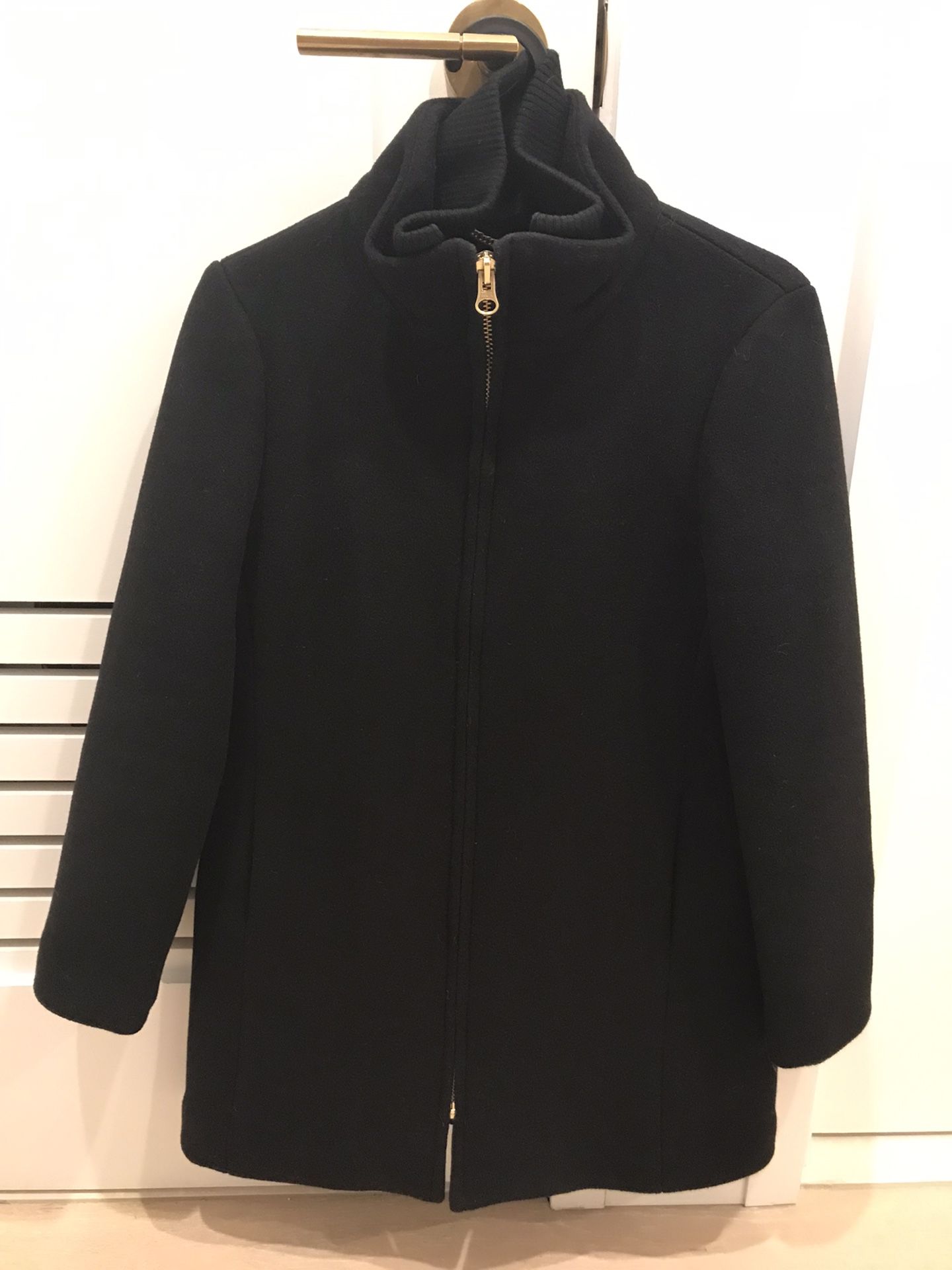 J Crew Women’s Petite Black Lodge Coat In Italian Stadium Cloth Wool Size 0 P