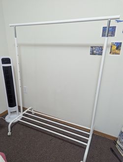 White Rolling Clothing Rack with Shoe Shelf / Bottom Storage