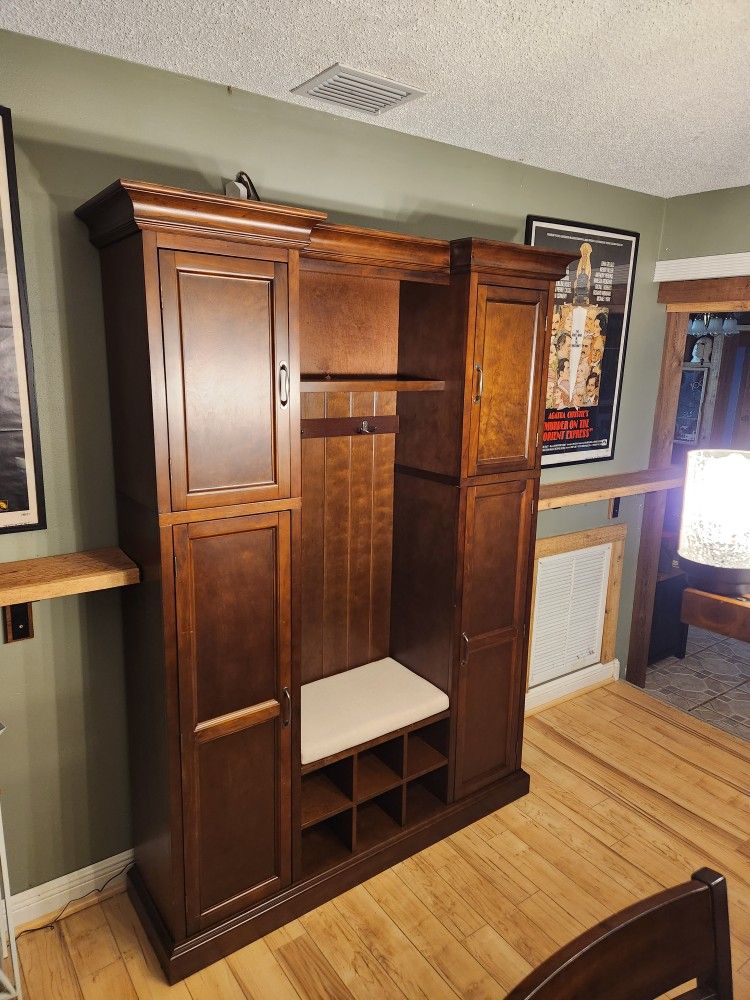 Mission Style wood Hall Tree 81.5"T X 60"W X 16.8" Deep read description for details 