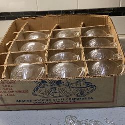 Vintage Anchor Hocking Glass Punch Bowl Cups With Hangers