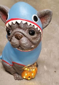 Halloween French Bulldog Shark Costume Figurine Light Up Pumpkin Decor