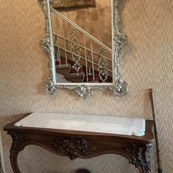 Louis XV Style Antique Entry Table And Mirror 
