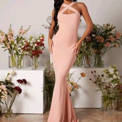 Belle Crisscross Front Mermaid Hem Light Pink Dress