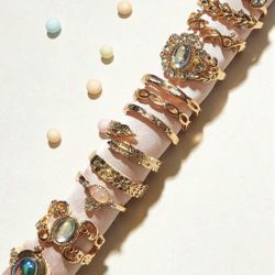 12 Pcs Set Decorated Rings Leaves And Butterfly 