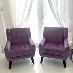 Purple  Velvet Pair Of Comfortable Chairs