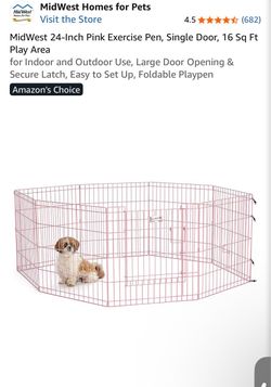 MidWest 24-Inch Pink Exercise Pen, Single Door, 16 Sq Ft Play Area for Indoor and Outdoor Use, Large Door Opening & Secure Latch, Easy to Set Up, Fold