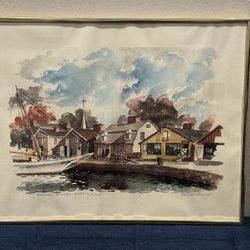 Paul N. Norton Signed & Framed Watercolor Print "Seaport Street, Mystic Conn."