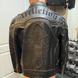 Mens authentic limited edition Affliction biker leather jacket Black Premium 3xl