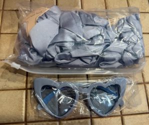 Blue Heart-Shaped Sunglasses and Satin Hair Caps Set
