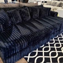 Big Soft Black Double Chaise Sectional Couch