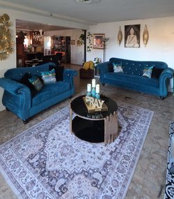 Sofa velvet set teal color e pieces