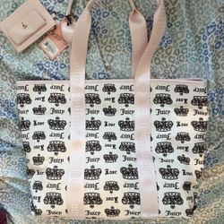 New Cream Juicy Couture Tote Bag Purse Crown Festival Travel Bag + Wallet