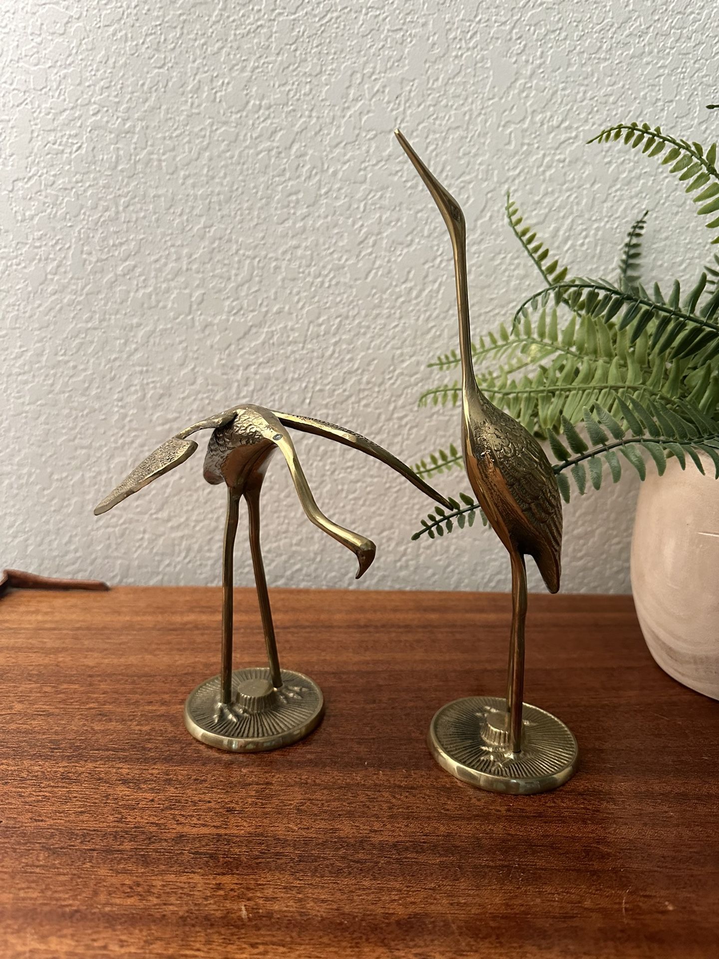 Vintage Boho MCM Jungalow Farmhouse Brass Cranes Birds 