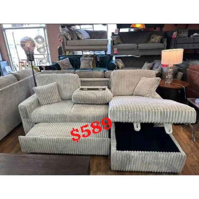Corduroy Sectional Sleeper Sofa With Pull Out Bed