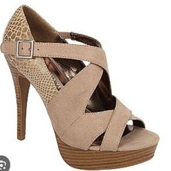 Sofia Vergara Suede Python Heel Peep Toe Platform Shoe Size 10