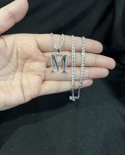 925 Sterling Silver Women Men Letter Initial M Letra & Curb Chain