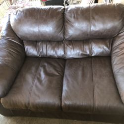 Real Leather Sofa and Love Seat (brown)