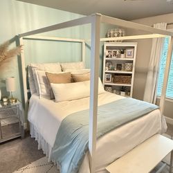 White bedframe and boxspring, full-size