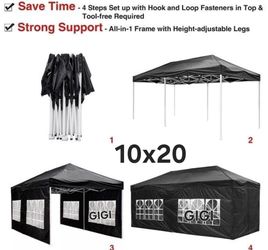 10'x20' Pop Up Canopy Outdoor Large Canopy Tent with Removable Sidewalls, Instant Canopy Camping Gazebo for Party BBQ Wedding Events.