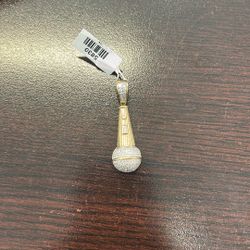 Gold Microphone Charm With Diamonds 