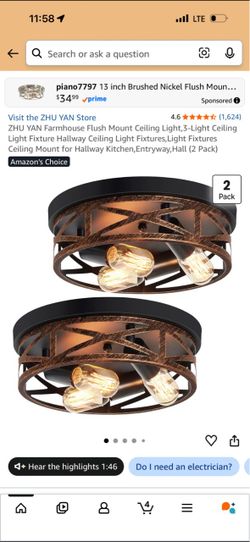ZHU YAN Farmhouse Flush Mount Ceiling Light 2-Pack