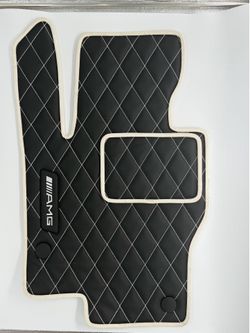 Mercedes AMG Custom Diamond-Stitched Interior Floor Mats Set + Matching Organizer Bundle