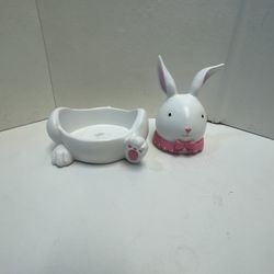 Yankee Candle White Bunny Rabbit Head Jar Holder Topper Spring Easter Decoration