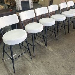 24 In Counter Height Bar Stools Set of 2/3/4Modern Barstools with Curved Back, White Boucle Counter Stools for Kitchen Island, Dining Room, Cafe, Pub