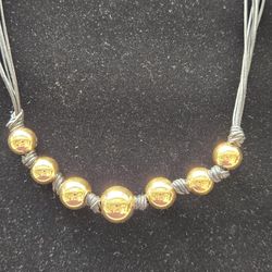 Black Leather Choker W/ Goldfilled Balls